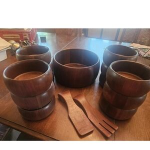 Wooden Salad Bowl Set with Servers - Brown